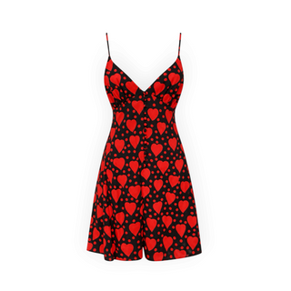 Saint Laurent Black and Red Heart Print Silk-Lined Midi Dress Size FR 36