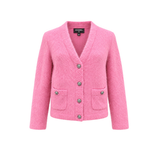 Chanel Pink Cashmere Alpaca CC Button Cardigan Size FR 36
