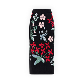 Chanel Black Multicolour Floral Print Cashmere Sweater and Midi Skirt Set FR 38/40