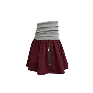 Miu Miu Burgundy Technical Mini Skirt with Grey Knit Waistband Size IT 36