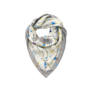 Chanel Grey Multicolour CC Logo Constellation Print Silk Scarf 87 × 87 cm