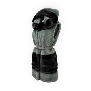 Fendi Grey and Black Mink Fur Convertible Hooded Gilet with Detachable Hem IT 38