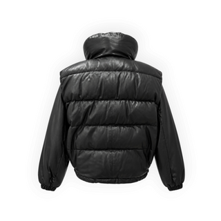 Isabel Marant Black Lambskin Leather Puffer Jacket with Removable Sleeves Size 34