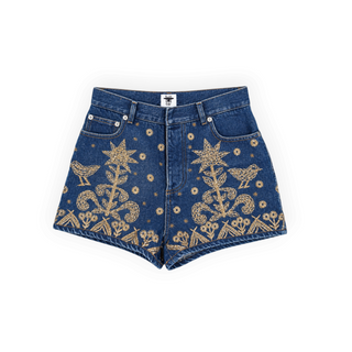 Christian Dior Blue Denim Gold Embroidered High-Waisted Shorts Size FR 34