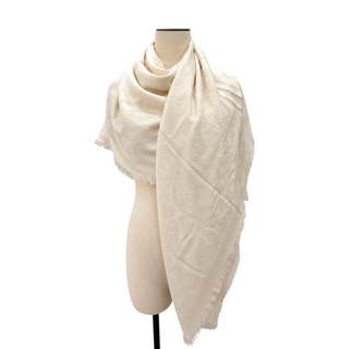 Louis Vuitton Ivory Monogram Silk & Wool Oversized Shawl Scarf