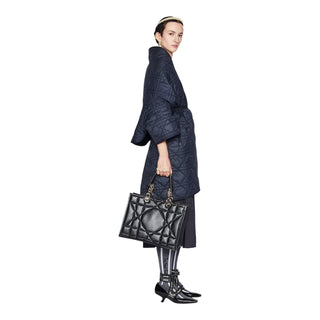 Christian Dior Navy Macro Cannage Belted Quilted Scarf Coat
