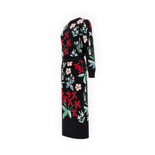 Chanel Black Multicolour Floral Print Cashmere Sweater and Midi Skirt Set FR 38/40