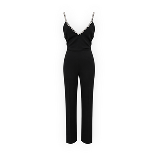 AREA Black Crystal Embellished V-Neck Sleeveless Tailored Jumpsuit Size M