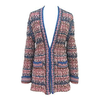 Chanel Pink & Blue Tweed Open Front Longline Cardigan Jacket