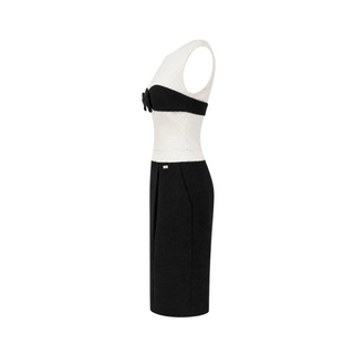 Chanel Black & White Two-Tone Tweed Jacket & Bow Detail Dress Set Size FR 38
