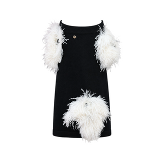 Chanel Black Cashmere White Ostrich Feather Embellished Mini Skirt FR 36