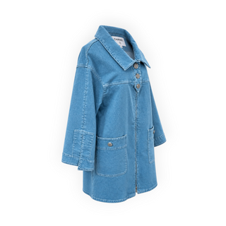 Chanel Light Blue Denim Longline Zip-Up Jacket Size FR 42