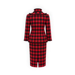 Chanel Red and Black Checked Wool Jacket and Pencil Skirt Two-Piece Set