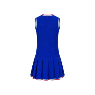 Gucci Royal Blue Wool Blend Sleeveless Pleated Mini Dress with Red and White Trim