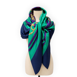 Hermès Green Purple Fuchsia 140cm Summer Twill Silk Brides de Gala Shawl