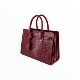 Saint Laurent Burgundy Crocodile Embossed Leather Baby Sac de Jour Tote Bag