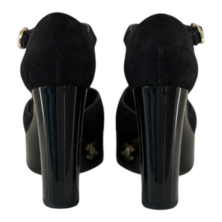 Chanel Black Suede & Patent Leather Platform Mary Jane Pumps
