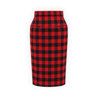 Chanel Red and Black Checked Wool Jacket and Pencil Skirt Two-Piece Set