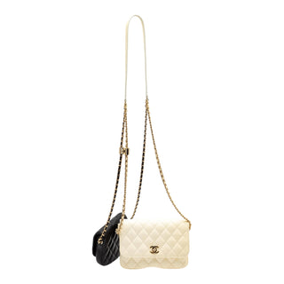Chanel 2019 Side Pack Flap Crossbody Bag Set in Black & White Lambskin
