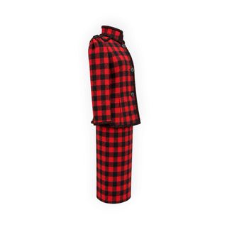Chanel Red and Black Checked Wool Jacket and Pencil Skirt Two-Piece Set