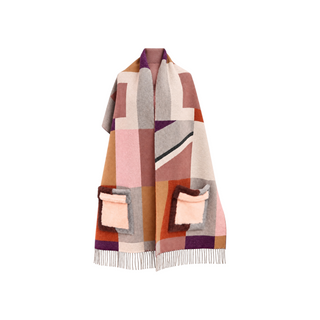 Fendi Multicolour Geometric Cashmere Scarf Wrap with Sheepskin Pockets