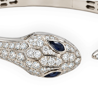 Bulgari White Gold Serpenti Diamond and Sapphire Snake Head Bracelet Size S
