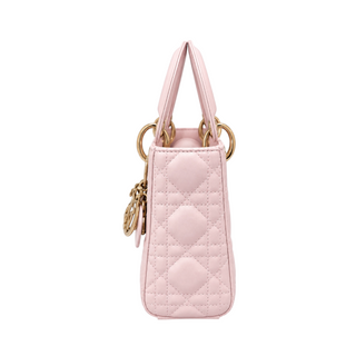 Christian Dior Pale Pink Lady Dior Cannage Lambskin Small Bag Gold Hardware