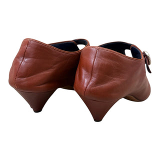 Celine Brown Leather T-Strap Pointed Toe Mules