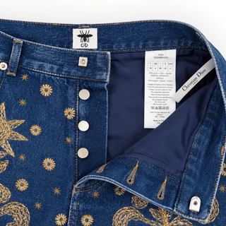 Christian Dior Blue Denim Gold Embroidered High-Waisted Shorts Size FR 34