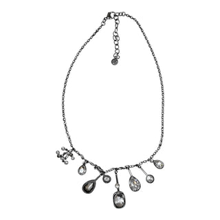 Chanel Silver Tone Crystal Charm Necklace