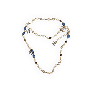 Chanel Gold Multicolour Pearl & CC Charm Long Necklace/Belt