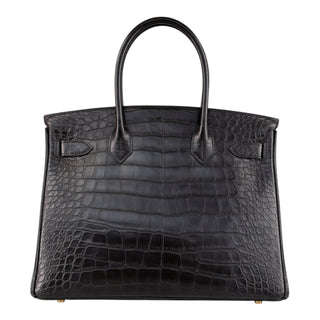 Hermès Black Matte Croc Leather Birkin 30 Bag with Gold Hardware
