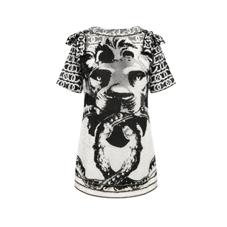 Chanel Black and White Lion Printed Cotton & Silk Tie Detail Top Size 36