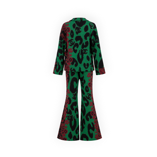 Chanel Green Black & Burgundy Cashmere Mohair Cardigan & Trousers Set Size 34