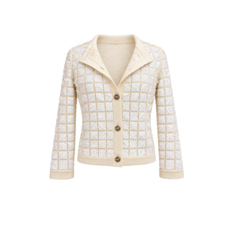 Chanel Cream Sequin Embellished Cashmere Jacket Size FR 34