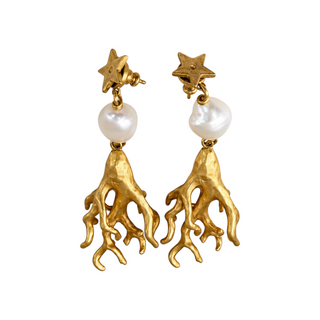 Christian Dior Gold-Tone Tribales Corail Star and Faux Pearl Drop Earrings