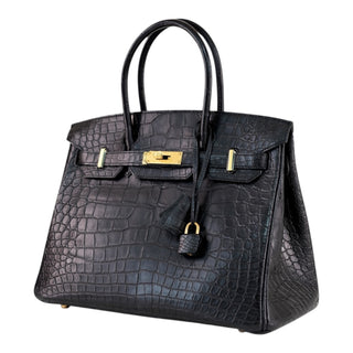 Hermès Black Matte Croc Leather Birkin 30 Bag with Gold Hardware
