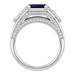 Bella Ling Custom Lab-Grown Sapphire & Diamond Halo Statement Ring in White Gold Plated Sterling Silver
