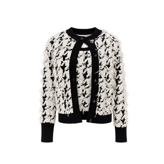Christian Dior Black & White Houndstooth Fringed Wool Two-Piece Set Size 34