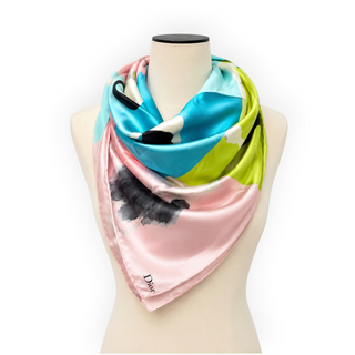 Christian Dior Multicolour Fashion Illustration Silk Square Scarf