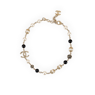 Chanel Black Gold CC Faux Pearl & Crystal Statement Necklace 2019