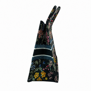 Christian Dior Black Multicolour Floral Embroidered Book Tote Bag