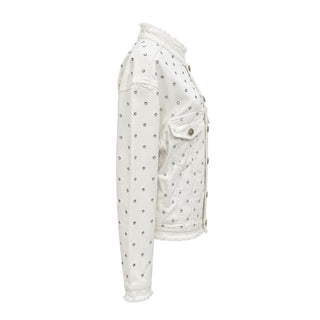 Alexandre Vauthier White Crystal Embellished Frayed Edge Denim Jacket XS