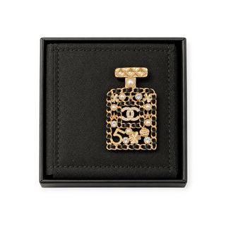 Chanel 21V No. 5 Black Lambskin CC Pearl & Crystal Brooch