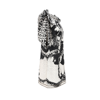 Chanel Black and White Lion Printed Cotton & Silk Tie Detail Top Size 36
