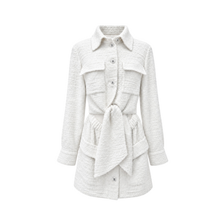 Chanel White Textured Tweed Belted Dress/Jacket Size FR 38