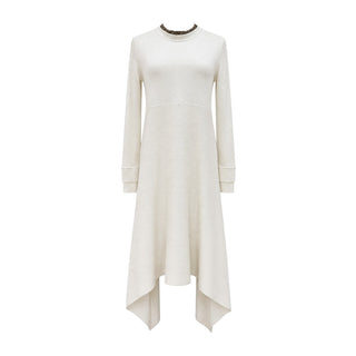Alexander McQueen Ivory Cashmere Ribbed Asymmetric Dress Size S