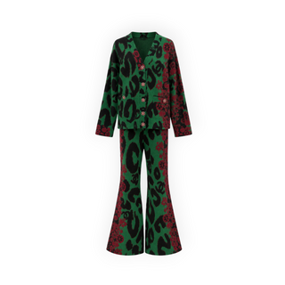 Chanel Green Black & Burgundy Cashmere Mohair Cardigan & Trousers Set Size 34