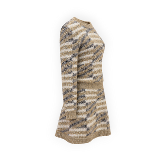 Chanel Autumn Forest Beige Iridescent Tweed Dress Size 34