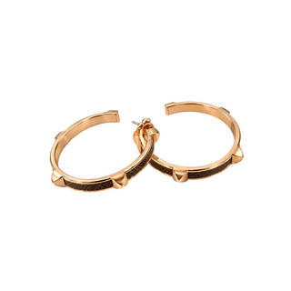 Hermès Gold-Tone Brown Lizard-Effect Leather Hoop Earrings
